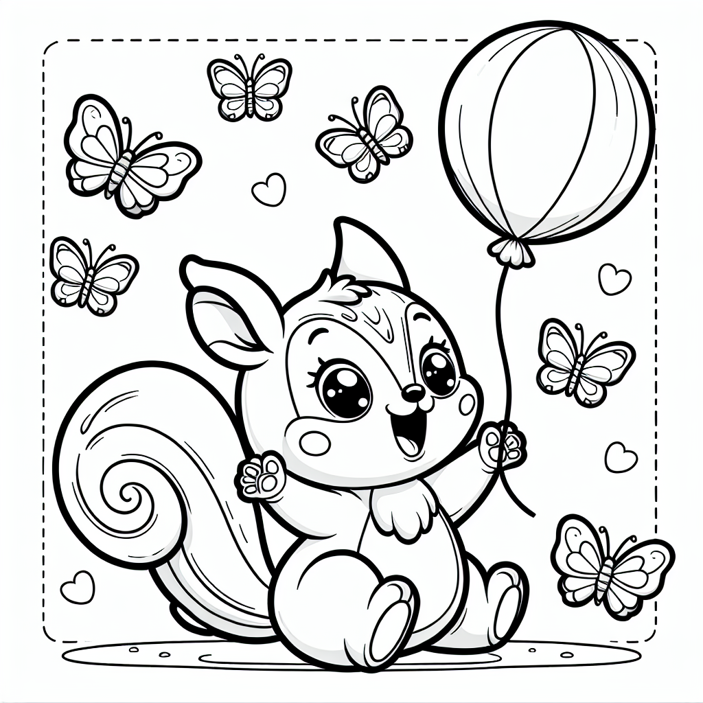 Lustiges Luftchen - #Eichhörnchen #Schmetterlinge #Ausmalbild #Cartoon #Naturwunder