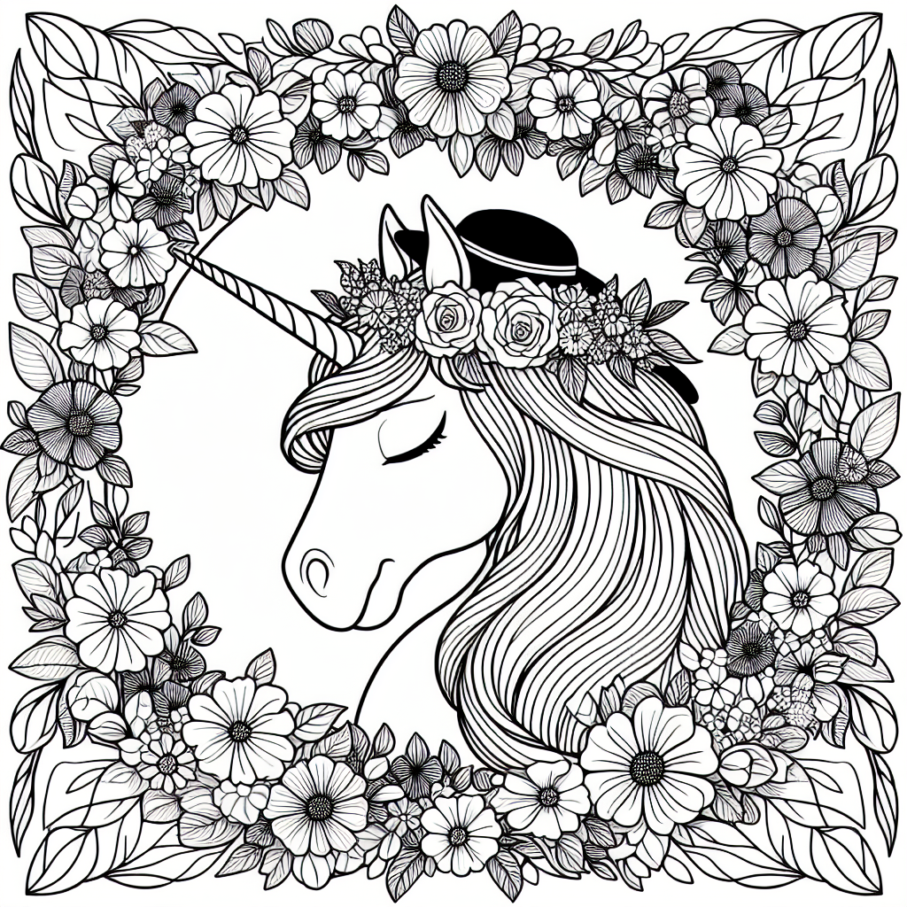 Um dein Einhorn-Ausmalbild besonders magisch zu gestalten, beginne mit dem Einhorn selbst. Verwende pastellfarbene Töne für den Körper, wie zartes Rosa, sanftes Blau oder Lavendel, um das Einhorn freundlich und zauberhaft erscheinen zu lassen. Sein Horn kann in schimmernden Regenbogenfarben erstrahlen - ein sanfter Farbverlauf von Rot über Gelb, Grün, Blau bis hin zu Violett sorgt für einen faszinierenden Effekt. Ergänze dazu silberne oder goldene Glitzerakzente, um die Magie des Einhorns noch hervorzuheben.
Der Hut auf dem Kopf des Einhorns kann in leuchtenden Farben gestaltet werden, um einen fröhlichen Kontrast zu bilden. Vielleicht ein sattes Grün oder ein strahlendes Gelb, verziert mit bunten Punkten oder Streifen? Verwende unterschiedliche Schattierungen, um Tiefe und Struktur zu schaffen.
Die Blumen um das Einhorn herum laden dazu ein, in einer Fülle an Farben zu erstrahlen. Denke an einen magischen Wald voller bunter Blüten - leuchtende Rot-, Pink- und Orangetöne, die eine harmonische Verbindung zu den Pastelltönen des Einhorns schaffen. Ergänze kleine Regenbogenspritzer im Hintergrund, um die Magie und Freundschaft dieses zauberhaften Waldes zu unterstreichen.
Vergiss nicht, mit glitzernden Farben zu experimentieren, um dem Bild einen funkelnden, märchenhaften Touch zu verleihen.