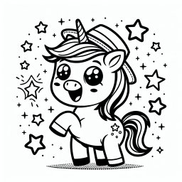 Aufgeregtes Glitzerhorn – Tags: Einhorn, Magie, Regenbogen, Ausmalspaß, Fantasie.