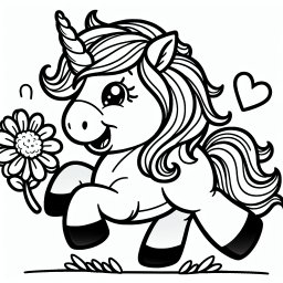 Aufgeregtes Blüteneinhorn – #Einhorn, #RegenbogenMagie, #FröhlicheFreundschaft, #WaldAbenteuer, #Ausmalspaß