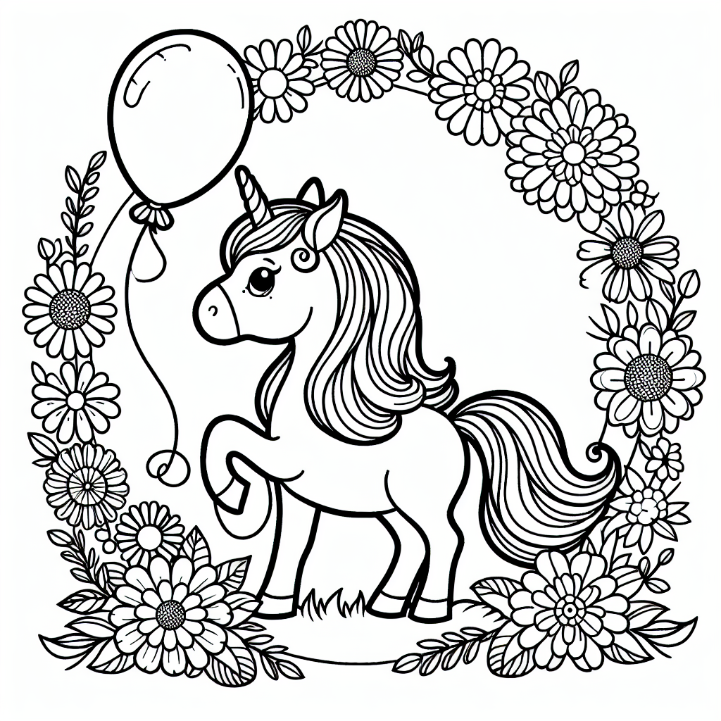 Willkommen in der magischen Welt der Einhörner! Hier wartet ein zauberhaftes Abenteuer auf dich, bei dem du ein niedliches Einhorn mit einem bunten Ballon ausmalen kannst. Dieses Einhorn hat ein glänzendes Horn, das nur darauf wartet, in Regenbogenfarben zu erstrahlen! Lass deiner Fantasie freien Lauf, während du die Blumen um das Einhorn herum in leuchtende Farben tauchst. Vielleicht stellst du dir vor, dass das Einhorn in einem verwunschenen Wald wohnt, in dem es mit seinen Freunden lustige Abenteuer erlebt.
Die fetten, glatten Linien machen es dir ganz leicht, innerhalb der Formen zu bleiben, sodass du dich voll und ganz auf das Auswählen deiner Lieblingsfarben konzentrieren kannst. Wie wäre es, wenn du dem Ballon eine besonders magische Farbe gibst? Und denk daran: Beim Ausmalen gibt es kein Richtig oder Falsch! Vielleicht möchtest du den Hintergrund weiß lassen, um das Einhorn besonders hervorzuheben, oder du verwandelst ihn in ein buntes Meer aus Farben.
Mach dich bereit, die Magie der Einhörner mit deiner Kreativität zum Leben zu erwecken! Viel Spaß beim Ausmalen und entdecke, wie aus einfachen Linien ein fantastisches Kunstwerk voller Magie und Freundschaft wird.