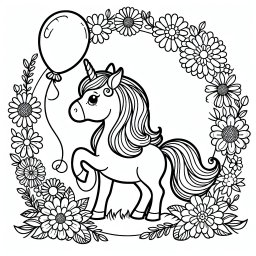 Verspielter Glücksballon – Tags: Einhorn, Ausmalen, Magie, Regenbogen, Freundschaft