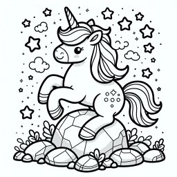 Aufregender Sternenrock – Tags: Einhorn, Magie, Ausmalen, Regenbogen, Freundschaft