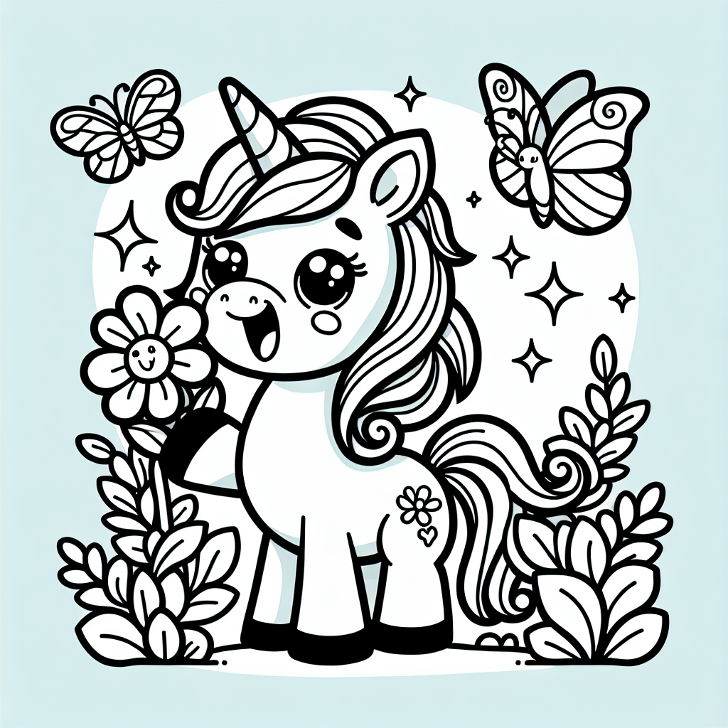 Um dein Einhorn-Ausmalbild besonders schön zu gestalten, beginne mit dem Horn des Einhorns. Verwende schimmernde Farben wie Gold, Silber oder einen Regenbogenverlauf, um die Magie zu betonen. Für das Einhorn selbst kannst du sanfte Pastelltöne nutzen, wie Himmelblau, Lavendel oder Blassrosa, um seine freundliche und mystische Ausstrahlung zu unterstreichen.
Die Blume, die das Einhorn hält, könnte in leuchtendem Rot oder Orange erstrahlen, was einen fröhlichen Kontrast bildet und die Detailverliebtheit der Szene hervorhebt. Um die Schmetterlinge lebendig wirken zu lassen, male sie in verschiedenen leuchtenden Farben, wobei jeder Schmetterling eine eigene Farbkombination hat, als ob sie kleine Regenbogenfreunde des Einhorns sind.
Der Hintergrund kann die magische Atmosphäre eines Waldes widerspiegeln. Ein tiefes Grün für Bäume und Büsche schafft eine ruhige, aber bezaubernde Kulisse. Du kannst auch zarte Glitzereffekte hinzufügen, um einen Hauch von Magie und Freundschaft zu zeigen, die die Schmetterlinge und das Einhorn miteinander teilen.
Nutze bunte Stifte, Glitzer oder sogar Wasserfarben, um deinem Bild einen einzigartigen Touch zu verleihen. Experimentiere mit hellen und dunklen Tönen, um Tiefe und Lebendigkeit zu erzeugen.