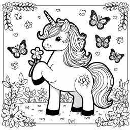 Flatterblumenfantasie – **Tags: Einhorn, Magie, Regenbogen, Freundschaft, Ausmalen**