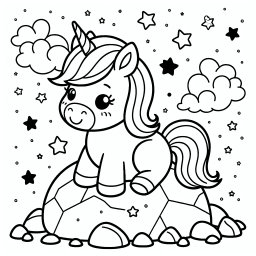 fröhlicher Felsenhüpfer – Tags: Einhorn, Magie, Regenbogen, Wald, Freundschaft