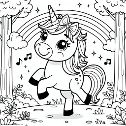 Fröhliches Einhorn am Morgen - Einhorn tanzen Herbstwald Morgenfrische Schleife Magie