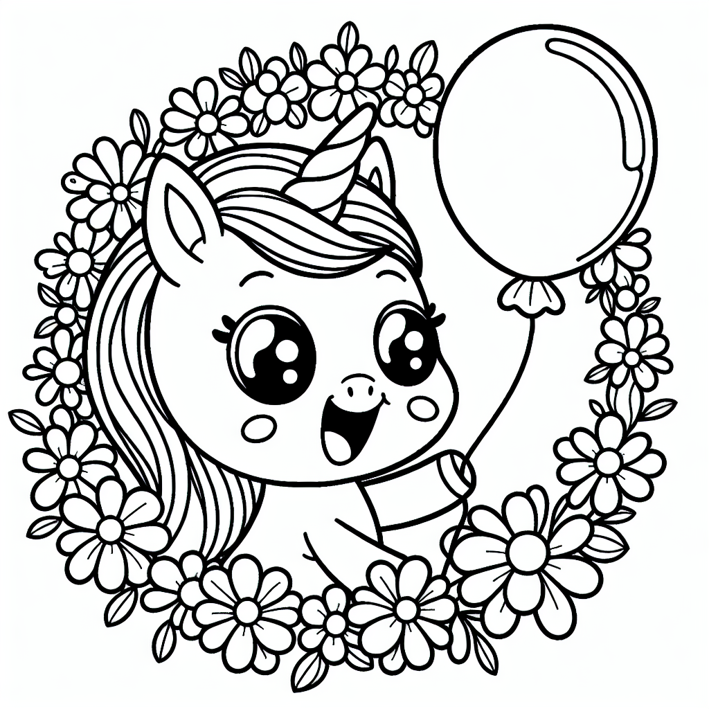Es war einmal ein fröhliches Einhorn namens Lila, das im zauberhaften Regenbogenwald lebte. Lila war bekannt für ihr schillerndes Horn, das in allen Farben des Regenbogens glitzerte, und ihre unzähligen Freunde. An einem sonnigen Morgen verspürte Lila ein Kribbeln in ihrem Horn - ein sicheres Zeichen für ein neues Abenteuer!

Lila galoppierte durch den Wald und entdeckte einen bunten Luftballon, der zwischen den blühenden Blumen schwebte. Neugierig näherte sie sich dem Ballon und bemerkte, dass er aus magischem Stoff war, der die Farben wechselte, wenn man ihn berührte. Mit einem freudigen Wiehern entschloss sich Lila, den Luftballon zu ihrem treuen Begleiter zu machen.

Gemeinsam mit dem Luftballon sprang Lila durch den Wald und traf viele Freunde - vom neugierigen Regenbogenfrosch bis zum schüchternen Glitzervogel. Jeder wollte den magischen Ballon bestaunen und Lila half ihnen, indem sie das Geheimnis der Farbenpracht verriet: "Malt aus eurem Herzen und die Welt wird bunter!"

Beim Ausmalen von Lila, dem Ballon und den Blumen kannst du deiner Fantasie freien Lauf lassen. Ob pink, blau oder gelb - mach das Bild so bunt wie die Magie im Regenbogenwald!