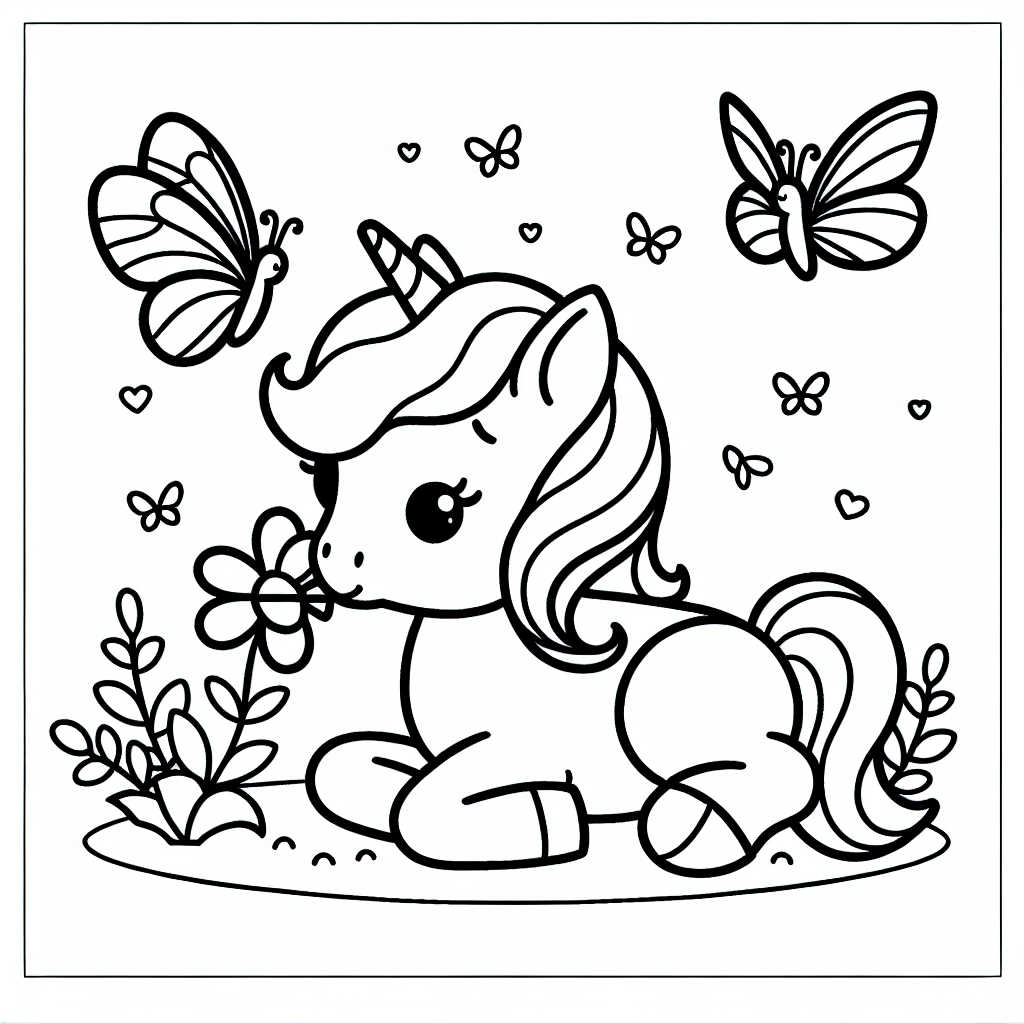 Entdecke die zauberhafte Welt der Einhörner mit unserem bezaubernden Ausmalbild! Lass deiner Fantasie freien Lauf, während du ein friedliches Einhorn ausmalst, das zart eine Blume in seinem Maul hält. Umgeben von tanzenden Schmetterlingen, lädt dieses Bild zu einem kreativen Abenteuer ein. Die klaren, dunklen Konturen machen es leicht, das Einhorn mit Regenbogenfarben zum Leben zu erwecken und die Magie des Waldes zu spüren.
Einhörner sind Symbole für Freundschaft und Unschuld. Ihr funkelndes Horn verleiht ihnen eine besondere Magie. Während dein Kind das Ausmalbild gestaltet, kann es sich vorstellen, wie das Einhorn durch einen verzauberten Wald galoppiert, seinen magischen Regenbogenhuf hinterlässt und neue Freunde trifft - von kleinen Waldtieren bis hin zu anderen magischen Kreaturen.
Eltern können die Kreativität ihrer Kinder fördern, indem sie sie ermutigen, neue Farbkombinationen auszuprobieren und Geschichten zu erfinden, die das Bild zum Leben erwecken. Lassen Sie Ihr Kind die Namen der Schmetterlinge oder der Blume erfinden, die das Einhorn hält. Kreatives Geschichtenerzählen fördert die Fantasie und die Ausdrucksfähigkeit.