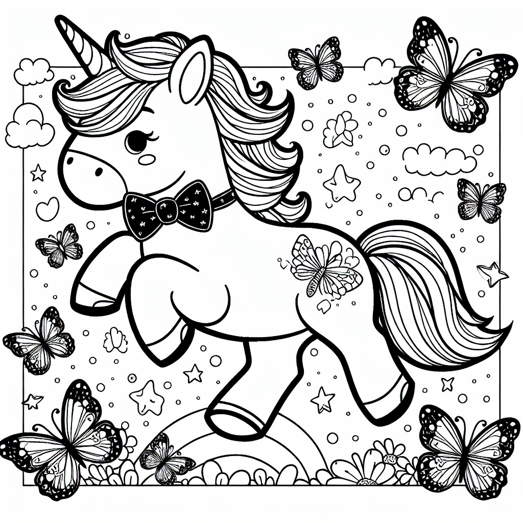 In einem verwunschenen Wald, in dem die Bäume von sanftem Licht durchflutet wurden, lebte ein fröhliches Einhorn namens Luna. Luna war ein besonderes Einhorn mit einem glitzernden Horn und einer leuchtend blauen Fliege um den Hals. An einem sonnigen Morgen, als die Strahlen eines Regenbogens über den Himmel tanzten, machte sich Luna auf den Weg, neue Abenteuer zu erleben.
Luna liebte die Magie des Waldes und die vielen Freunde, die sie dort hatte. Schmetterlinge in allen Farben flatterten fröhlich um sie herum, und ab und zu landete einer zart auf ihrem Rücken. Eines Tages traf sie auf ein scheues Rehkitz namens Finn, das sich im Wald verlaufen hatte. Mit ihrer freundlichen Art und einem sanften Lächeln beruhigte Luna das kleine Rehkitz.
Zusammen folgten sie dem Regenbogen, der sie zu einer Lichtung führte, wo sie ein herrliches Blumenmeer entdeckten. Dort erblühte ihre Freundschaft und sie verbrachten viele glückliche Stunden miteinander, tanzten und spielten, während die Magie des Waldes sie umhüllte. Dank Lunas warmherziger Hilfe fand Finn den Weg zurück zu seiner Familie, und sie wussten beide, dass sie einander immer in ihren Herzen tragen würden.