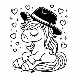 Ruhiges Herzpferd – Tags: Einhorn, Magie, Ausmalbild, Kinder, Fantasie