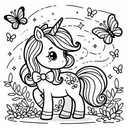 Neugierfliegpony – Tags: Einhorn, Schmetterlinge, Magie, Regenbogen, Freundschaft.