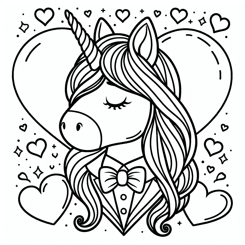 In einer verzauberten Welt, tief im Herzen eines geheimnisvollen Waldes, lebt ein ganz besonderes Einhorn. Es trägt eine wunderschöne Fliege mit kleinen Herzchen. Dieses Einhorn hütet ein ganz besonderes Geheimnis: Wenn du genau hinsiehst, kannst du entdecken, dass sein Horn in allen Farben des Regenbogens schimmert! Dieses Horn ist nicht nur wunderschön, sondern auch magisch. Es kann Funken der Freude versprühen und jeden, der es sieht, zum Lächeln bringen.
Das Einhorn liebt es, durch den Wald zu galoppieren und neue Freunde zu finden. Es spielt gerne mit den anderen Waldbewohnern und zeigt ihnen, wie wichtig Freundschaft ist. Wenn du das Einhorn ausmalst, kannst du seine Magie zum Leben erwecken! Vielleicht möchtest du seinen Körper in einem sanften Rosa oder einem leuchtenden Blau gestalten? Oder wie wäre es mit einem Regenbogen-Muster für seine Mähne? Lass deiner Kreativität freien Lauf und male dein ganz eigenes magisches Einhorn!
