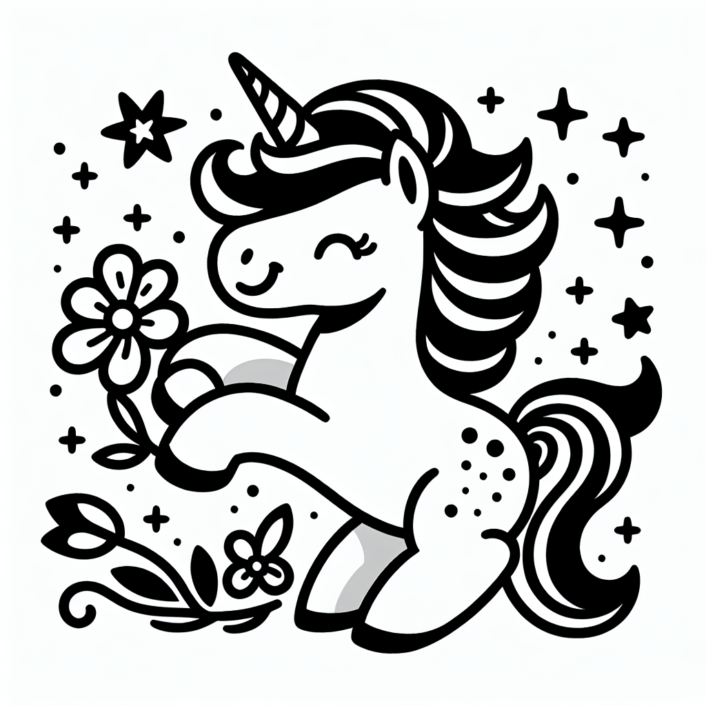 Willkommen in der zauberhaften Welt der Einhörner! Stell dir ein fröhliches Einhorn vor, das stolz eine wunderschöne Blume in seinem Mund hält. Es steht in der Mitte eines magischen Bildes, umgeben von funkelnden kleinen Sternen. Das Einhorn hat ein glänzendes Horn auf seiner Stirn, das in allen Regenbogenfarben strahlt. Seine Mähne und sein Schweif wehen sanft, als ob ein magischer Wind durch einen geheimnisvollen Wald weht.
Dieses Bild wartet darauf, von dir mit bunten Farben zum Leben erweckt zu werden! Mit dicken, schwarzen Umrissen ist es besonders einfach, innerhalb der Linien zu bleiben. Lass deiner Fantasie freien Lauf und stell dir vor, welche Farben dieses Einhorn und seine Blume haben könnten. Vielleicht ein pinker Körper und eine gelbe Blume? Oder ein blauer Körper mit einer rosa Blume?
Mini-Quiz:
1. Was hält das Einhorn im Mund?
2. Welche Farben könnte das Horn des Einhorns haben?
3. Womit ist das Einhorn in dem Bild umgeben?
Male das Bild aus und erzähle es deinen Freunden - vielleicht möchtet ihr zusammen eine magische Einhorn-Abenteuer-Geschichte erfinden!