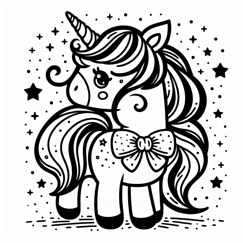 Willkommen in der zauberhaften Welt der Einhörner, wo Magie und Fantasie miteinander verschmelzen! Hier kannst du ein niedliches Einhorn entdecken, das eine elegante Fliege trägt und von funkelnden Sternen umgeben ist. Die klaren schwarzen Linien auf dem Ausmalbild helfen dir dabei, dieses zauberhafte Wesen zum Leben zu erwecken. Schnapp dir deine buntesten Stifte und lass deiner Kreativität freien Lauf, während du die großen Formen ausmalst und das Einhorn in deiner Vorstellung zum Tanzen bringst.
Stell dir vor, das Einhorn galoppiert durch einen verzauberten Wald, in dem Regenbögen leuchten und die Luft vor Magie knistert. Jeder Farbstrich, den du malst, könnte der Beginn eines neuen Abenteuers sein. Vielleicht trifft dein Einhorn auf seiner Reise neue Freunde, die ihm helfen, das Geheimnis eines verborgenen Schatzes zu lüften?
Und nun, ein kleines Rätsel für dich: Was ist das Einzige, das ein Einhorn niemals verlieren kann, selbst wenn es durch farbenfrohe Regenbögen fliegt und im magischen Wald Abenteuer erlebt? Tipp: Es sitzt stolz auf seiner Stirn und glitzert im Sonnenlicht.