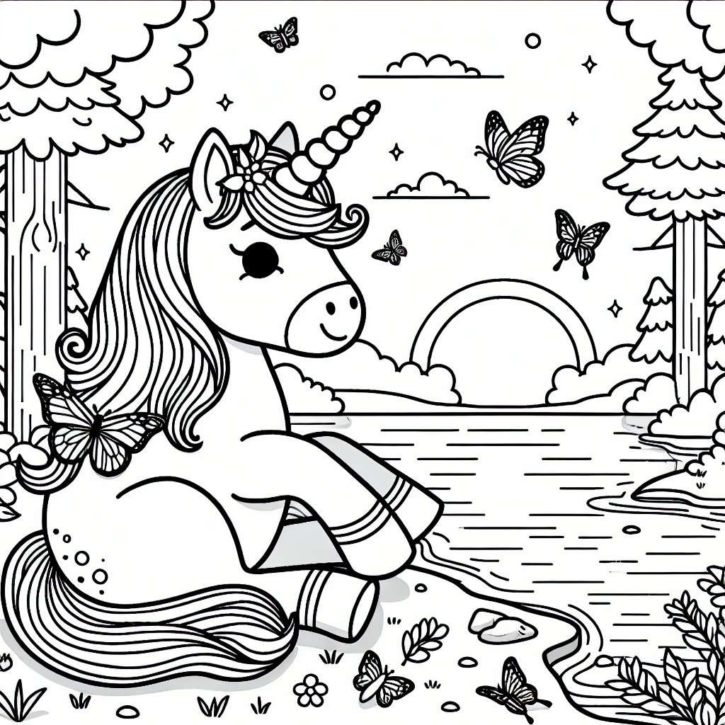 Einhorn am Ufer - Einhörner, Magie, Freundschaft, Sommerabend, Seeufer