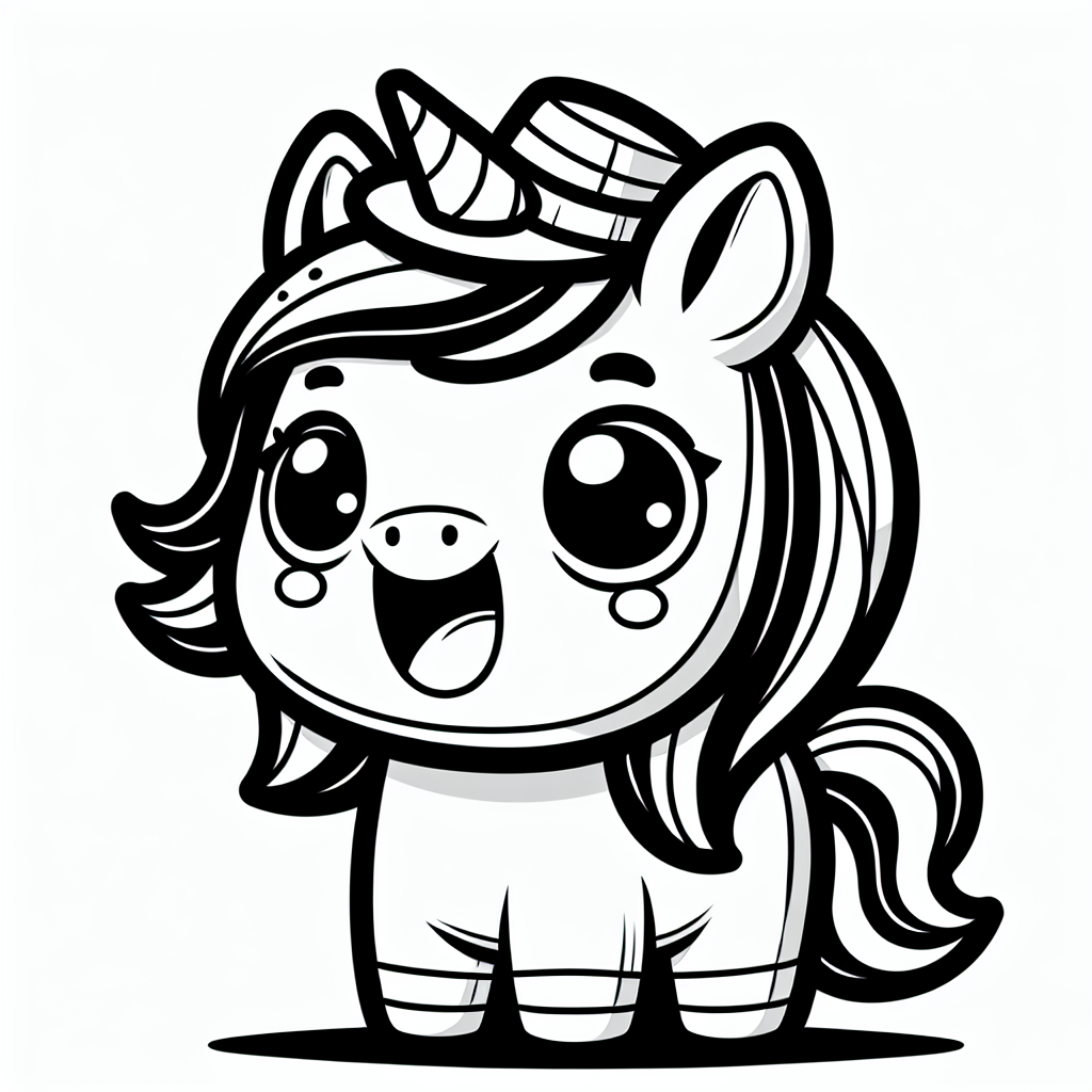 Willkommen in der zauberhaften Welt der Einhörner! Vor dir steht ein fröhliches Einhorn, das ganz aufgeregt ist. Weißt du, warum? Es hat einen besonderen Hut auf, der ihm Glück bringt! Dieses Einhorn lebt in einem magischen Wald, wo bunte Regenbögen den Himmel schmücken und die Luft vor Magie nur so glitzert.

Ein Einhorn erkennt man leicht an seinem glänzenden Horn, das viele geheimnisvolle Kräfte besitzt. Es heißt, dass Einhörner ihr Horn nutzen, um Freundschaften zu schließen und den Wald zu beschützen. Doch hier kommt das große Geheimnis: Wenn du das Einhorn bunt ausmalst, wird sein Hut dich in die Welt des Regenbogens entführen, wo du auf viele fantastische Abenteuer stoßen kannst.

Tipp: Male das Horn in strahlenden Farben aus, um seine Magie zu zeigen. Vielleicht möchtest du auch den Hut mit Regenbogenfarben schmücken? Lass deiner Fantasie freien Lauf und bring diesen magischen Freund zum Leben!

Schau, wie deine Kreativität die einfache Zeichnung in ein fabelhaftes Kunstwerk verwandelt. Wer weiß, vielleicht wird das Einhorn dein neuer Freund und Begleiter in all deinen Träumen!