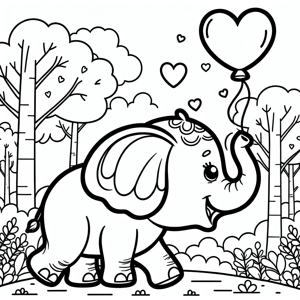 Fröhlicher Elefant - Herbstmorgen am Waldrand, elefantischer Spaß mit Ballon