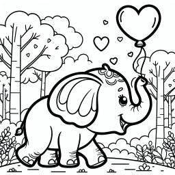 Fröhlicher Elefant - Herbstmorgen am Waldrand, elefantischer Spaß mit Ballon