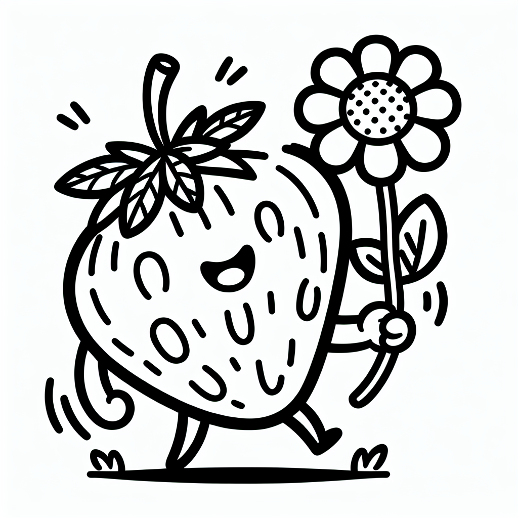 Fröhlicher Erdbeerfreund - Tags: Erdbeere, Ausmalen, Sommer, Kreativität, Kinderkunst.