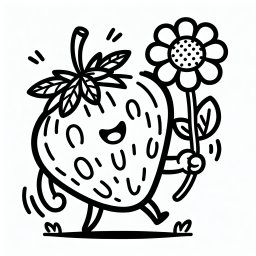 Fröhlicher Erdbeerfreund - Tags: Erdbeere, Ausmalen, Sommer, Kreativität, Kinderkunst.