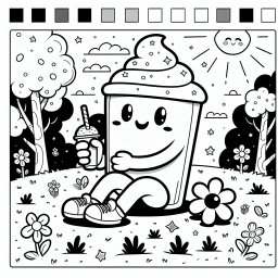 Fröhliches Essen im Park - Ausmalbild, Frühlingstag, Getränkezeit, Naturfreunde, Kreativität fördern