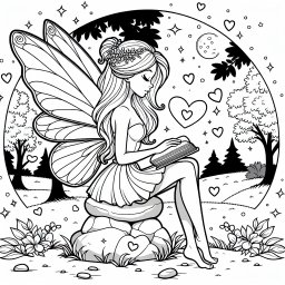 Zauberhafte Lesefee im Sommerlicht - Fee, Flügel, Blumenkranz, Abenddämmerung, Spielplatz, Buch lesen