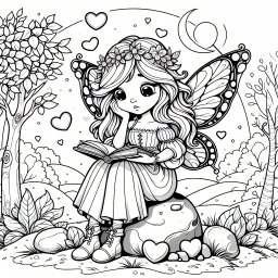 Neugierige Fee liest - Fee, Ausmalbild, Herbst, Flügel, Buch lesen, Glitzersteine, Waldzauber