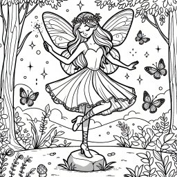 Flatterhafte Fee im Blütentanz - Fee, Flügel, Zauberstab, Blumenkranz, Schmetterlinge, Wald, Frühling