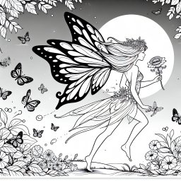 Zauberhafte Sommerfee - Fee, Schmetterlingsflügel, Blumenkrone, Abenddämmerung, Schmetterlinge