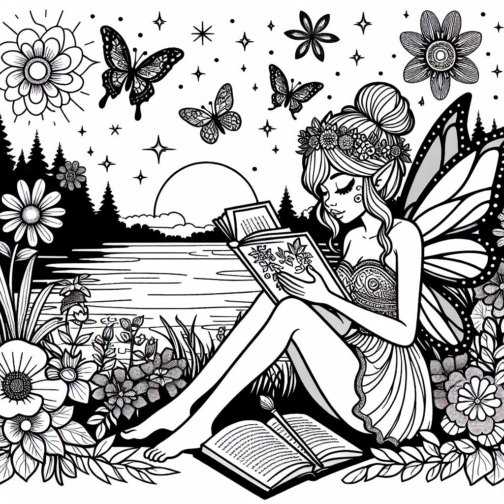 Mutige Fee am See - Fee, Seeufer, Abenddämmerung, Blumenkranz, Lesebuch