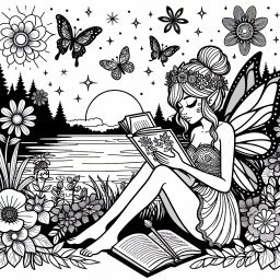 Mutige Fee am See - Fee, Seeufer, Abenddämmerung, Blumenkranz, Lesebuch, Schmetterlinge, Sommerabend