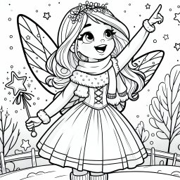 Magische Morgenfee im Winterzauber - Fee, Winter, Ausmalbild, Zauberstab, Sterne, Park, Schnee