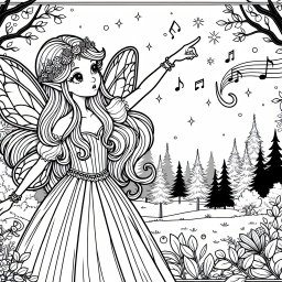 Frühlingshafte Fee im Park - Fee, Flügel, Wald, Blumenkranz, Abenddämmerung, Musiknoten, Sterne