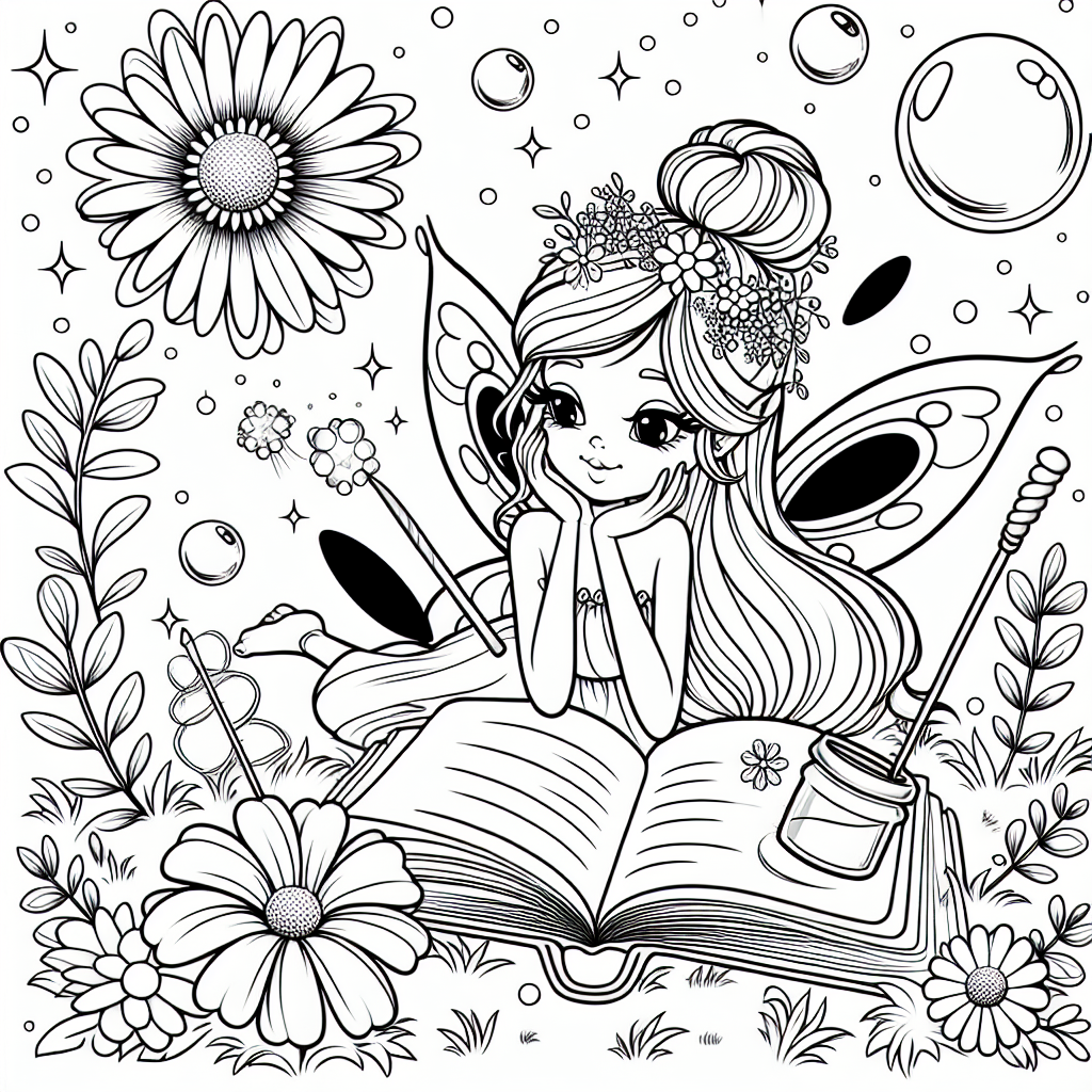 Fröhliche Fee im Blütenpark - Fee, Frühling, Buch, Flügel, Blumen