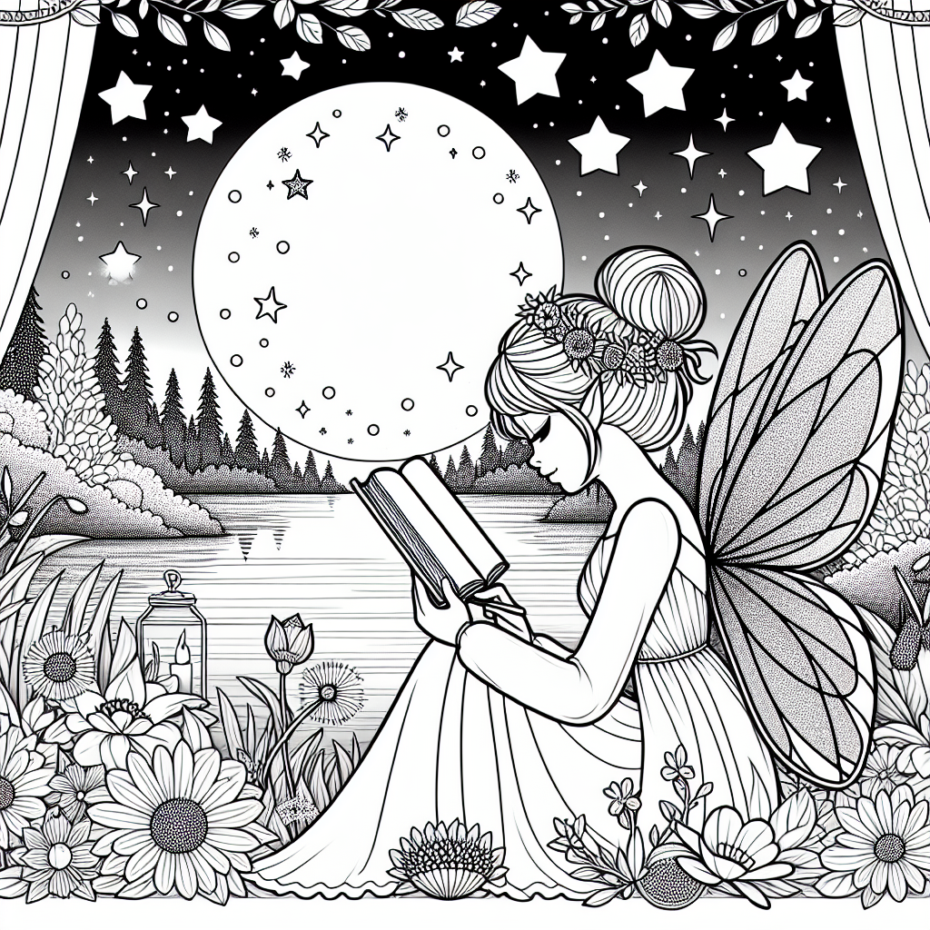 Frühlingsfee mit Buch - Fee, Flügel, Blumen, Seeufer, Abenddämmerung