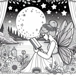 Frühlingsfee mit Buch - Fee, Flügel, Blumen, Seeufer, Abenddämmerung, Frühling, Wald