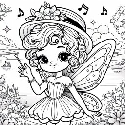 Fröhliche Fee am Frühlingssee - Fee, Frühling, Seeufer, Blumenwiese, Flügel, Ausmalbild