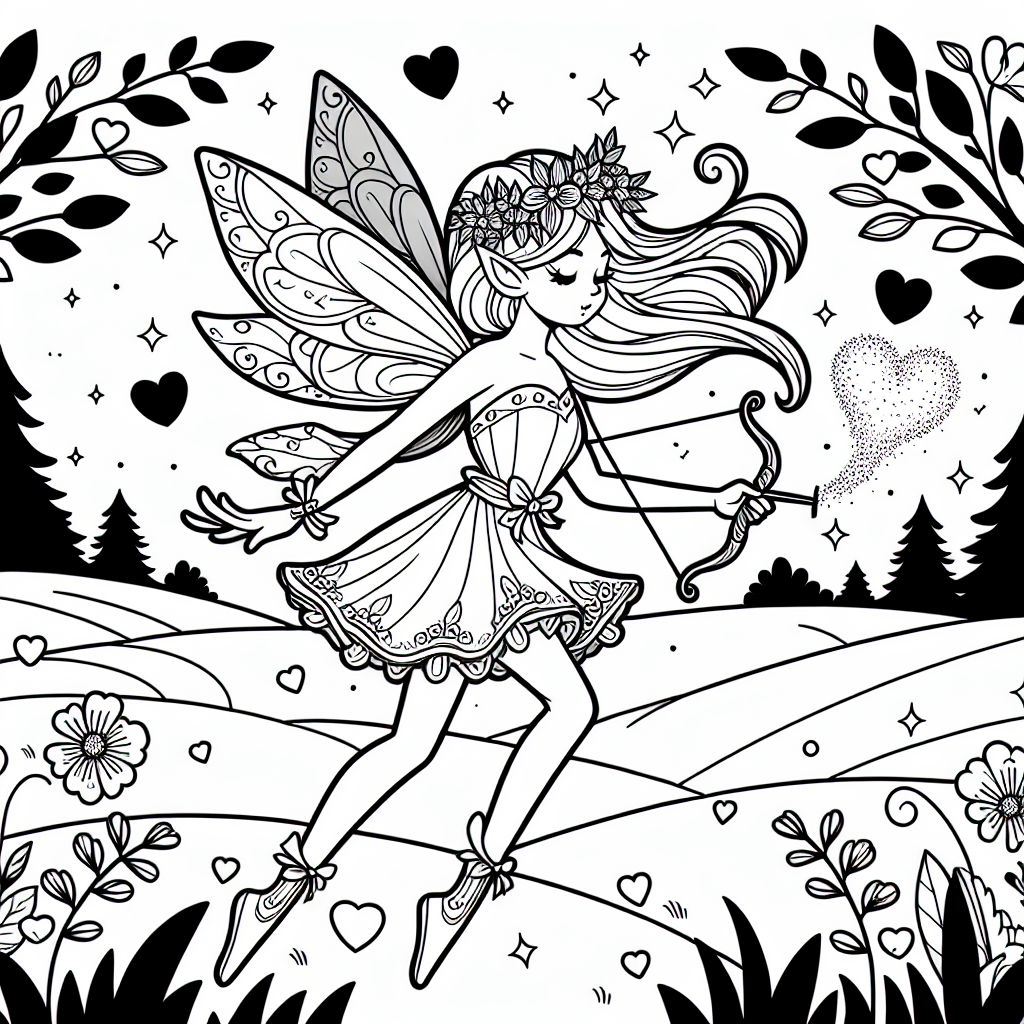 Fee im Abendhimmel - Fee, Flügel, Abenddämmerung, Blumenkranz, Bogen