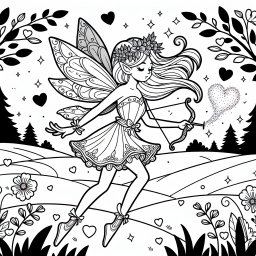 Fee im Abendhimmel - Fee, Flügel, Abenddämmerung, Blumenkranz, Bogen, Herzen, Sterne