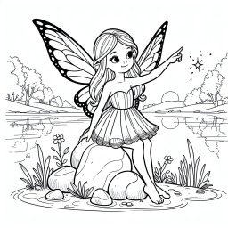 Fee mit Flügeln - Fee am Seeufer, Zauberstein entdecken, Wunschgeheimnis im Frühling