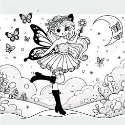 Tanzende Fee im Winterwunderland - Fee, Flügel, Blumenkranz, Schmetterlinge, Mondschein, Tanz, Winterhügel