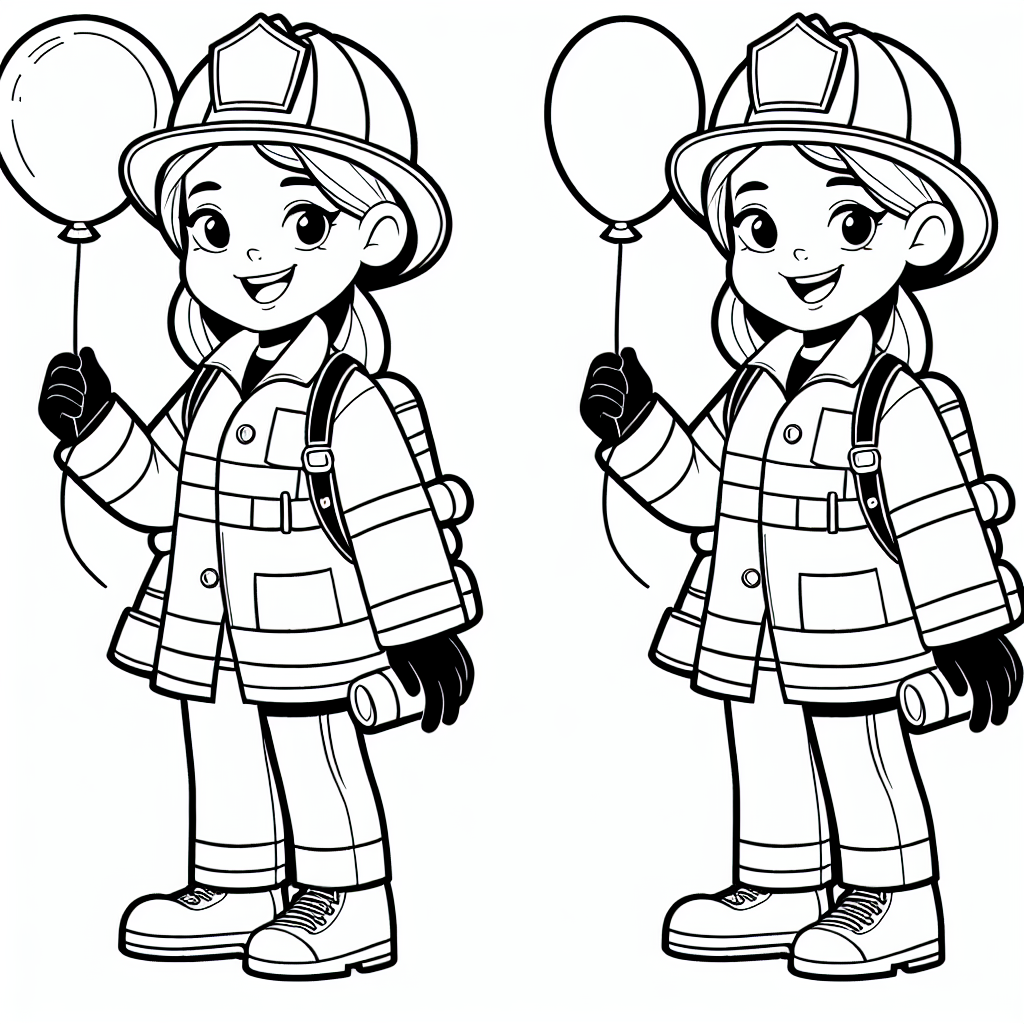 Um deiner Kreativität freien Lauf zu lassen und das Bild der Feuerwehrfrau mit Luftballon lebendig werden zu lassen, beginne mit kräftigen und leuchtenden Farben. Für die Uniform der Feuerwehrfrau kannst du das klassische Feuerwehrrot wählen, das durch gelbe Streifen akzentuiert wird, um die Sicherheitsreflektoren darzustellen. Dieses kontrastreiche Farbenspiel lässt die Figuren besonders dynamisch und echt wirken.

Der Luftballon in ihrer Hand kann in Regenbogenfarben gestaltet werden - von tiefem Blau über lebhaftes Grün bis hin zu fröhlichem Gelb. Diese bunte Vielfalt verleiht dem Bild eine fröhliche Stimmung und zieht die Blicke auf sich. Vergiss nicht, der Feuerwehrfrau ein freundliches Gesicht zu geben. Ihre Haare könnten in natürlichen Farbtönen gehalten werden, wie Lichtbraun oder Kastanienrot, um ihrem Ausdruck Wärme zu verleihen.

Um dem Bild zusätzliche Tiefe zu geben, könntest du die Konturen der Feuerwehrfrau durch sanftes Schattieren mit einem grauen oder dunkleren Rotton hervorheben. Dieser Trick gibt dem Bild mehr Dimension und macht es realistischer. Für den Hintergrund kannst du sanfte Pastelltöne verwenden, um die Hauptfigur in den Mittelpunkt zu rücken, ohne vom Gesamtbild abzulenken.