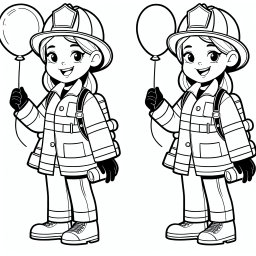 fröhliche ballonlöscherin - Tags: Feuerwehrfrau, Ausmalbild, Kreativität, Malen, Kinderkunst