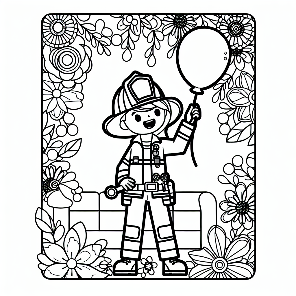 Willkommen in der magischen Welt der Feuerwehr, wo Abenteuer und Fantasie auf dich warten! In diesem bezaubernden Ausmalbild triffst du eine fröhliche Feuerwehrfrau, die dir ein strahlendes Lächeln schenkt. Sie hält einen leuchtend bunten Ballon in der Hand, der so hoch in den Himmel steigt, als wolle er die Wolken kitzeln. Um sie herum tanzen fröhliche Blumen in den schönsten Farben, die das Bild in ein fröhliches Blumenmeer verwandeln.

Die klaren schwarzen Linien und der schneeweiße Hintergrund laden dich dazu ein, mit deinen Farben eine einzigartige Geschichte zu erzählen. Jedes Detail der Feuerwehrfrau und der Umgebung wartet darauf, von dir mit bunten Farben gefüllt zu werden. Vielleicht stellst du dir vor, wie sie all die Blumen gießen möchte, um ihnen zu helfen, noch größer und bunter zu werden. Oder vielleicht ist der bunte Ballon ein geheimes Signal an ihre Feuerwehrfreunde für das nächste Abenteuer.

Lass deiner Fantasie freien Lauf und erschaffe eine Welt voller Farben und Geschichten, die nur darauf warten, entdeckt zu werden. Schnapp dir deine Stifte und tauche ein in dieses fröhliche Feuerwehrausmalbild!

#Feuerwehrfrau  
#Abenteuer  
#Fantasie  
#BunteFarben