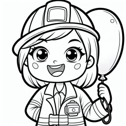 lustige löscherin – Tags: Feuerwehrfrau, Ausmalbild, Kinder, Kreativität, Abenteuer