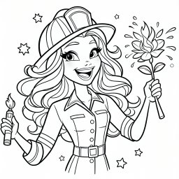 aufgeregte Blütenfrau – #Feuerwehrfrau, #Ausmalbild, #Kreativität, #Farbenfroh, #Heldenalltag