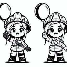 fröhliche Flamme – Tags: Feuerwehrfrau, Ausmalbild, Kreativität, Kinder, Helden.