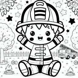 Fröhlicher Feuerwehrmann - Ausmalbild, Feuerwehrmann, Herbst, Park, Morgen