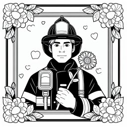 Zarter Löschheld – Tags: Feuerwehrmann, Ausmalbild, Blumen, Helden, Kreativität.